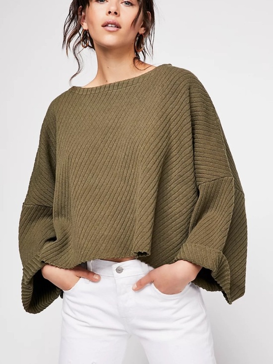 Free People Sweaters - Free People “I Can’t Wait” Sweater Moss Green Oversized Cropped Boho
Women S